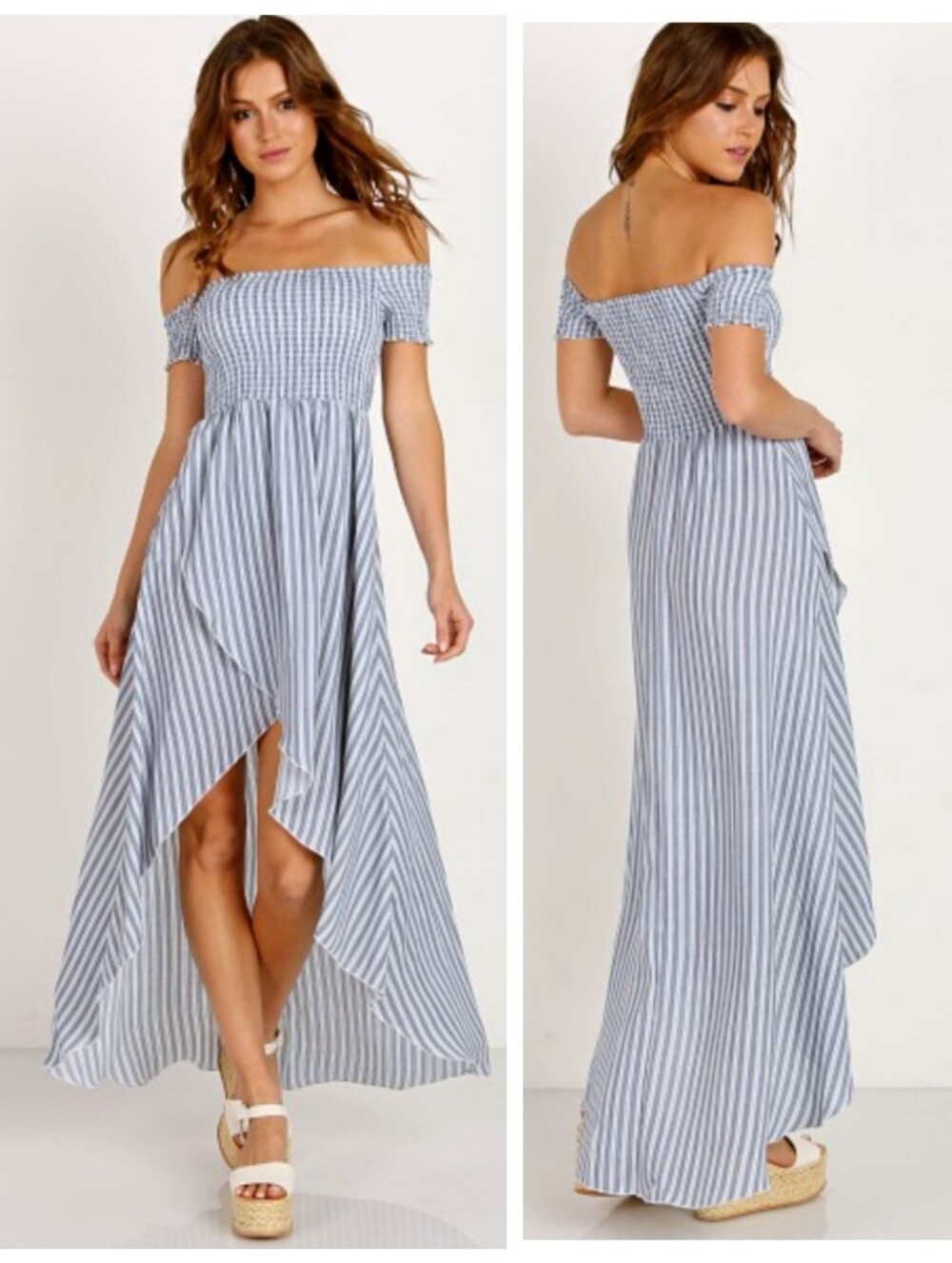 Show Me Your MuMu Willa Maxi Dress Off-Shoulder She Sails Stripes Women's Small